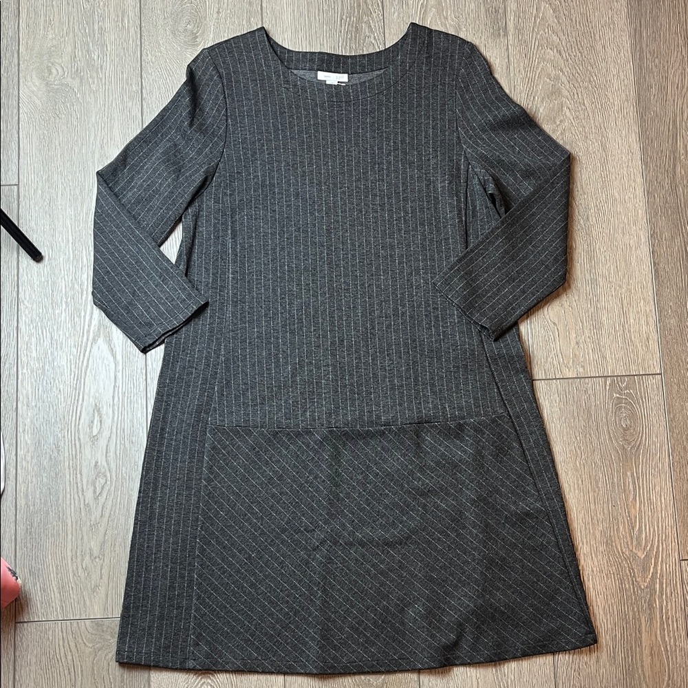 J. Jill Charcoal Pinstripe dress grey woman size medium petite